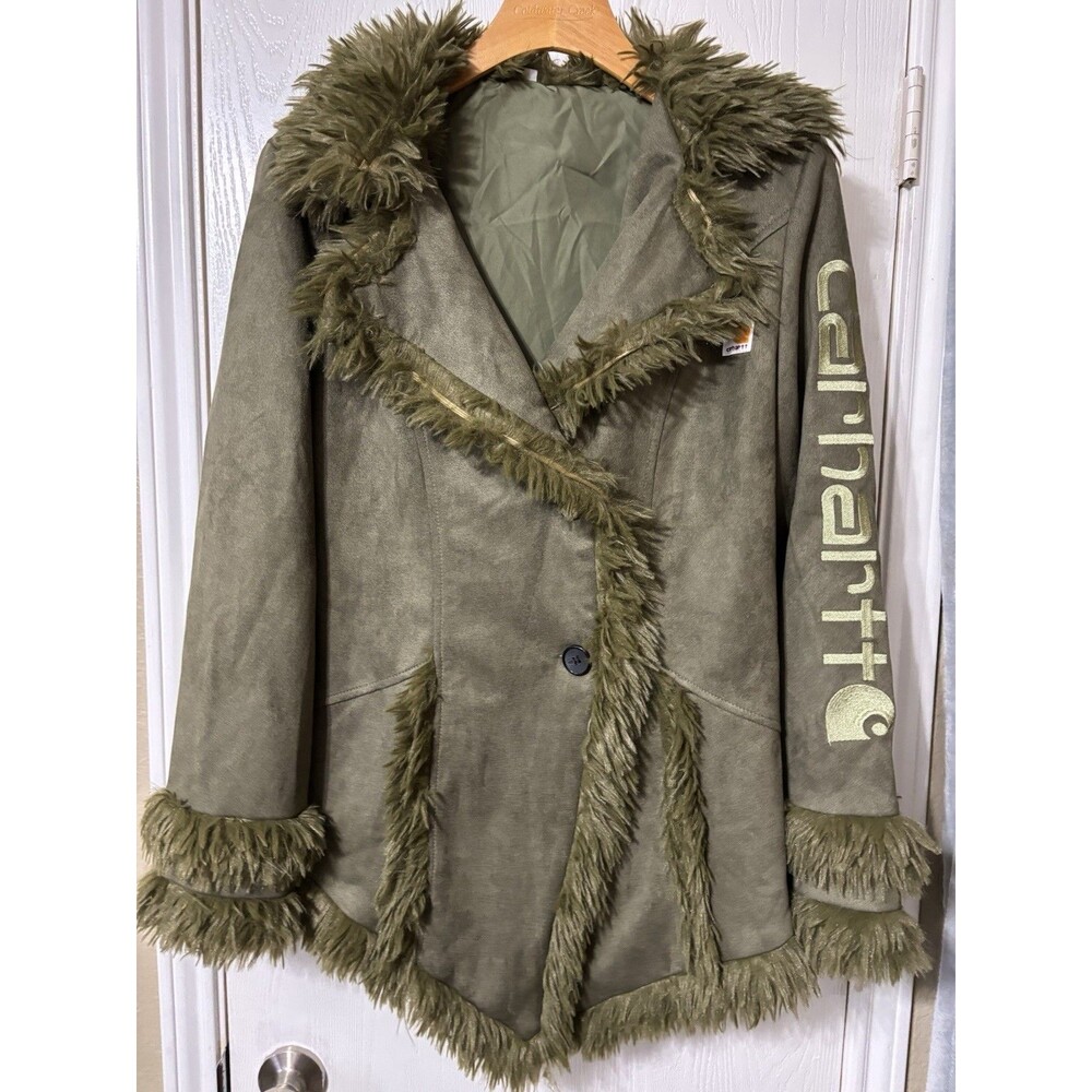 Carhartt Woman’s Jacket Faux Saudi With Faux Fur Trim Dark Green Size L